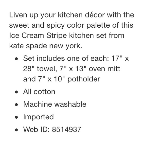 KATE SPADE Sweet & Spicy Stripe Kitchen Linen Set - Picture 4 of 7